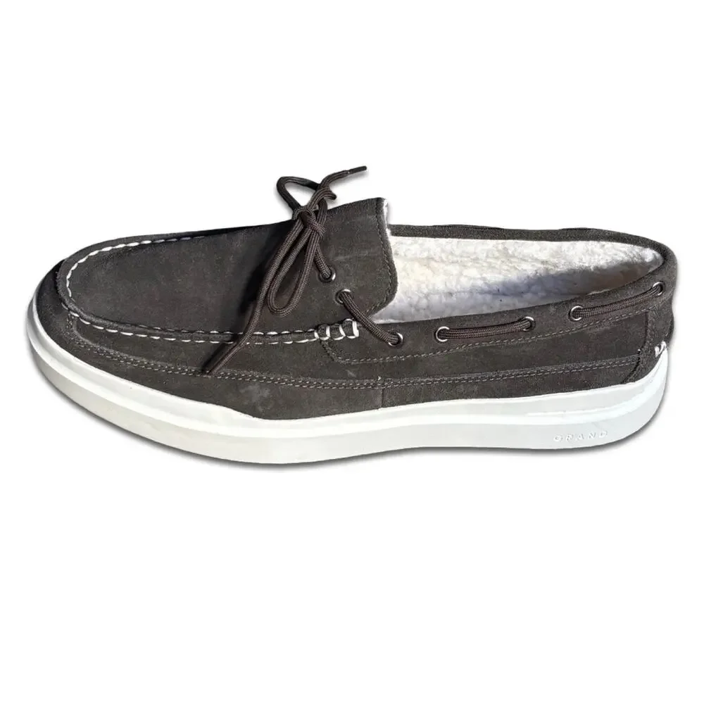 Cole Haan Grand Pro Rally Faux Fur Lined Suede Boat Shoes Size 10.5 Preppy